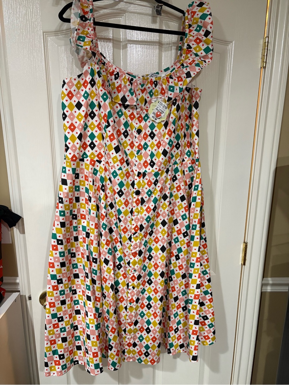 NWT- Magnolia Place- multi color  Diamond-Print Sundress with Ruffle Neckline